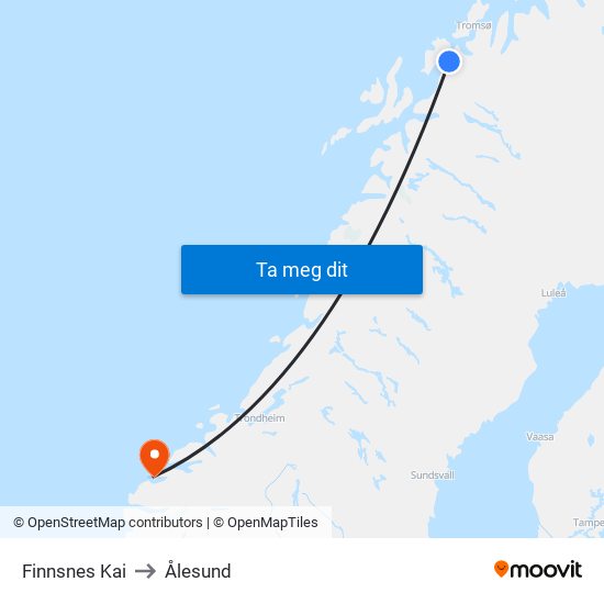 Finnsnes Kai to Ålesund map