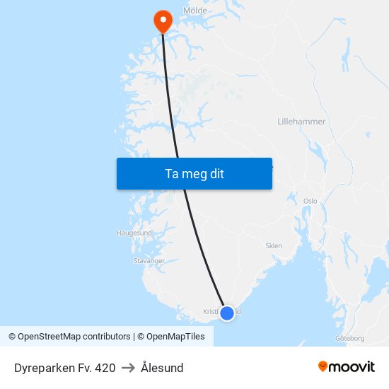 Dyreparken Fv. 420 to Ålesund map