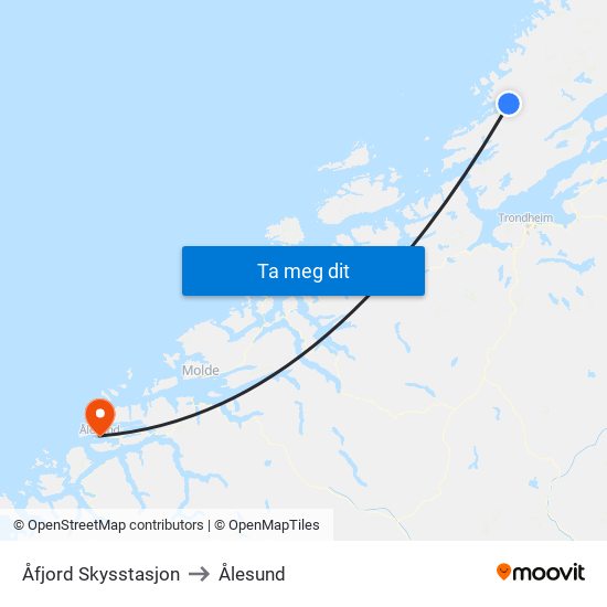 Åfjord Skysstasjon to Ålesund map
