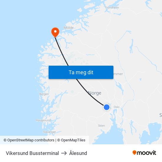Vikersund Bussterminal to Ålesund map