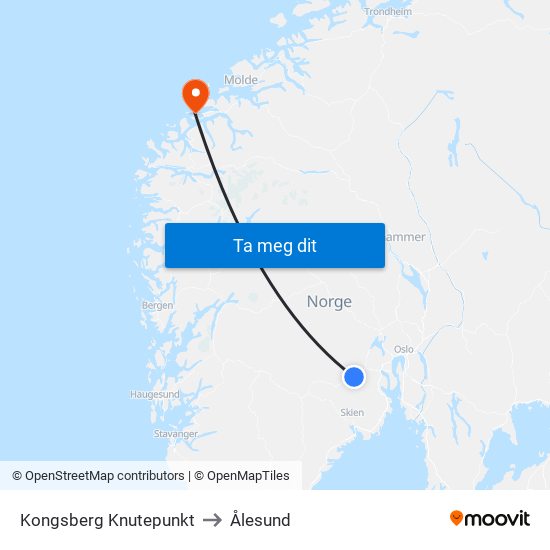 Kongsberg Knutepunkt to Ålesund map