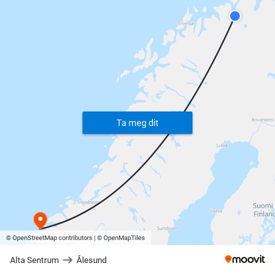 Alta Sentrum to Ålesund map