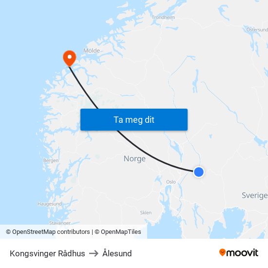 Kongsvinger Rådhus to Ålesund map