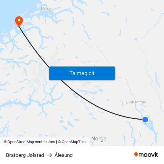 Bratberg Jølstad to Ålesund map