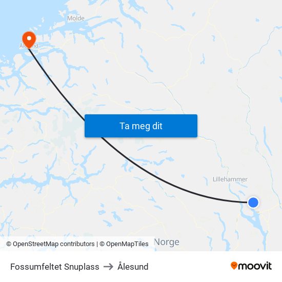 Fossumfeltet Snuplass to Ålesund map