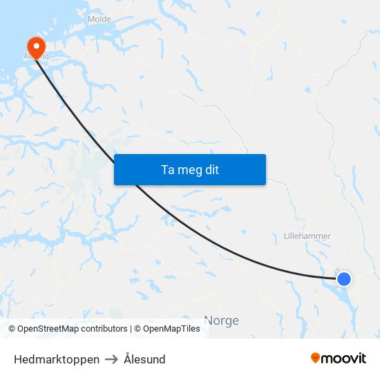 Hedmarktoppen to Ålesund map