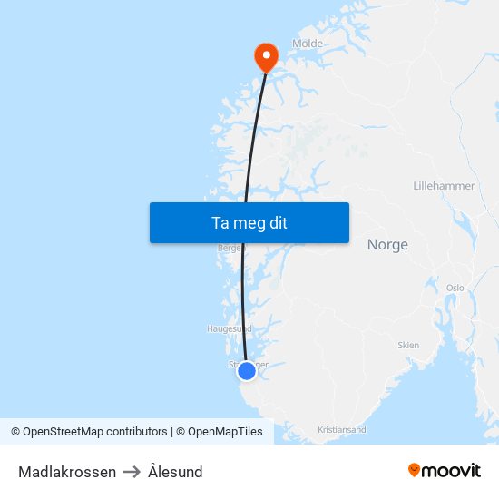 Madlakrossen to Ålesund map