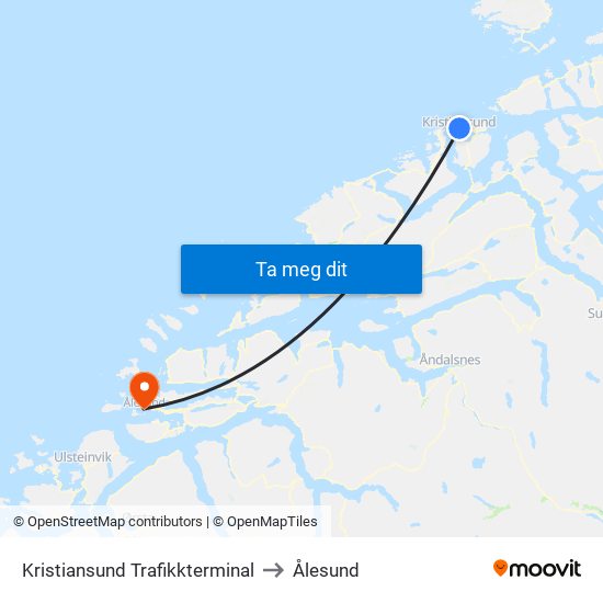 Kristiansund Trafikkterminal to Ålesund map