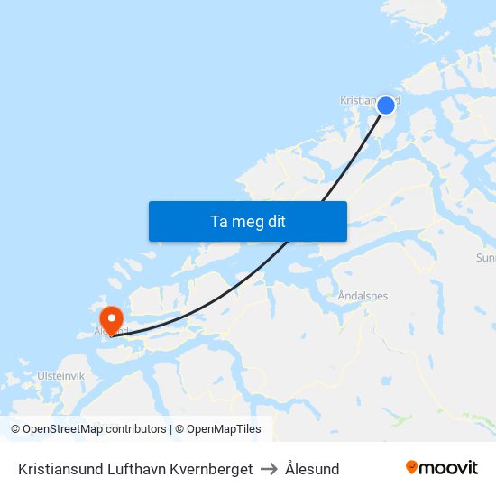 Kristiansund Lufthavn Kvernberget to Ålesund map