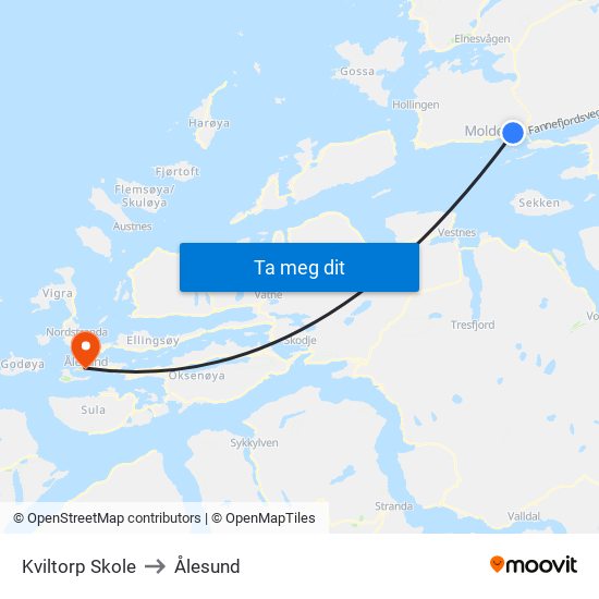 Kviltorp Skole to Ålesund map