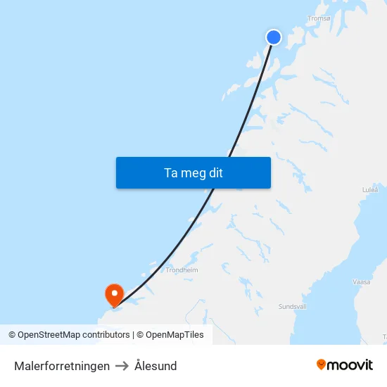 Nordlysparken to Ålesund map