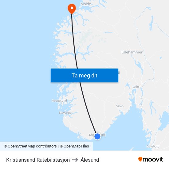 Kristiansand Rutebilstasjon to Ålesund map