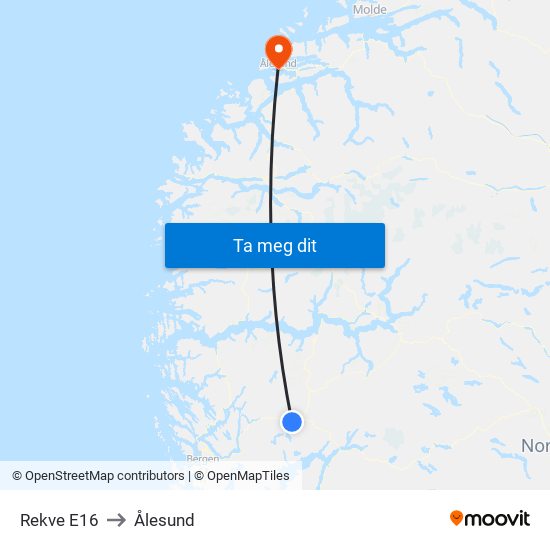 Rekve E16 to Ålesund map