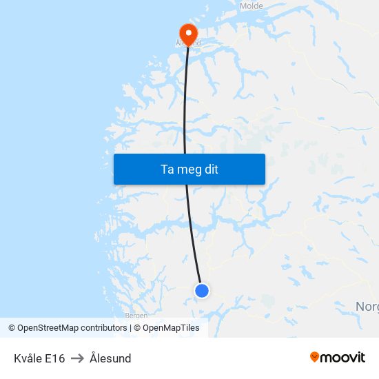 Kvåle E16 to Ålesund map