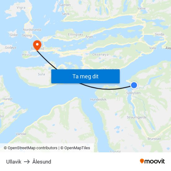 Ullavik to Ålesund map