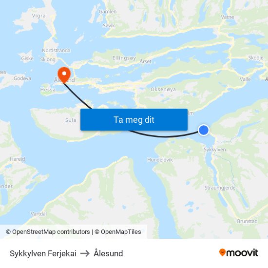 Sykkylven Ferjekai to Ålesund map