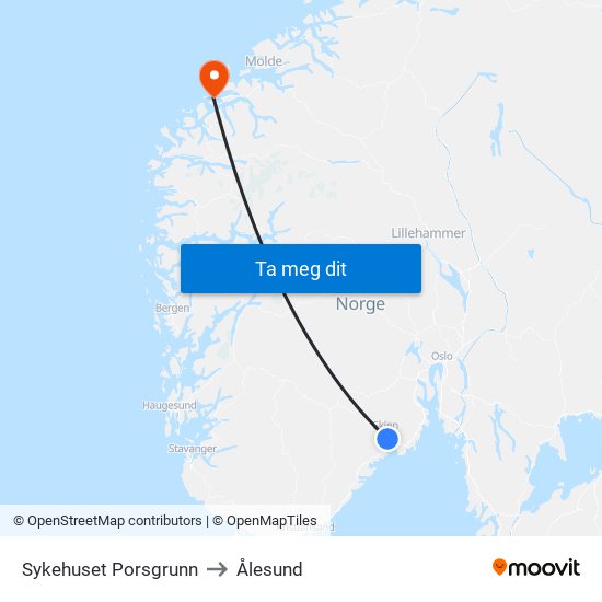 Sykehuset Porsgrunn to Ålesund map