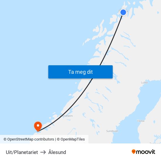 Uit/Planetariet to Ålesund map