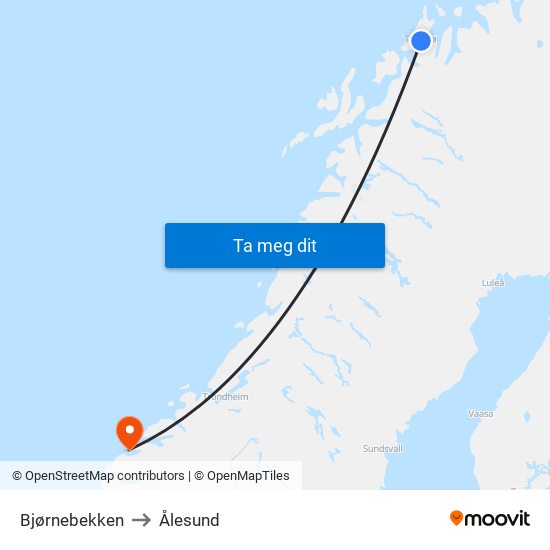 Bjørnebekken to Ålesund map