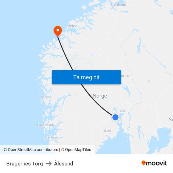 Bragernes Torg to Ålesund map