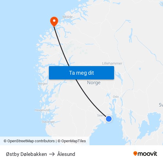 Østby Dølebakken to Ålesund map