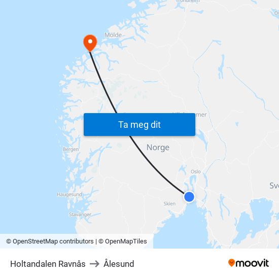 Holtandalen Ravnås to Ålesund map
