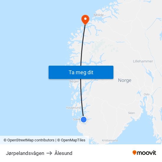 Jørpelandsvågen to Ålesund map