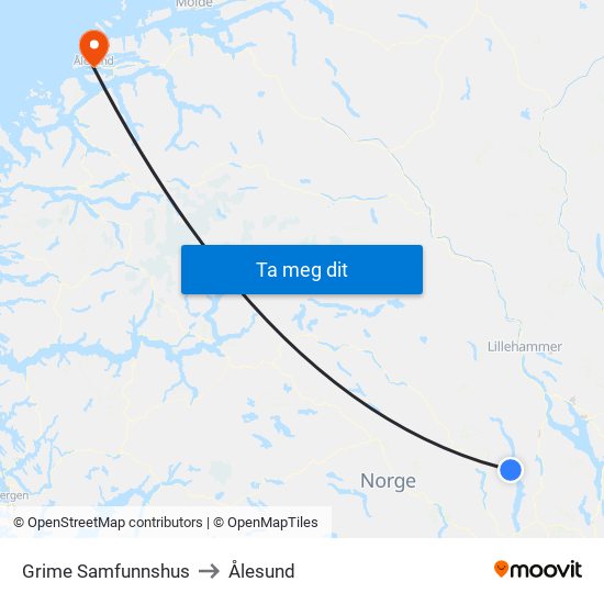 Grime Samfunnshus to Ålesund map
