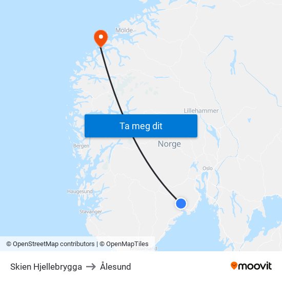 Skien Hjellebrygga to Ålesund map