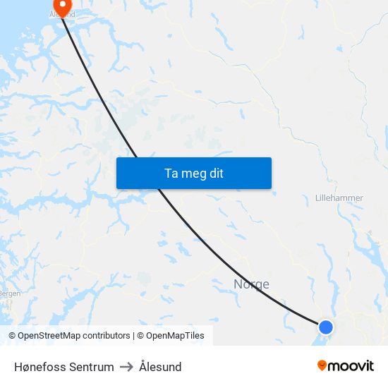 Hønefoss Sentrum to Ålesund map