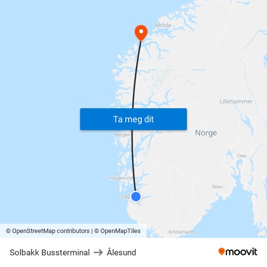 Solbakk Bussterminal to Ålesund map