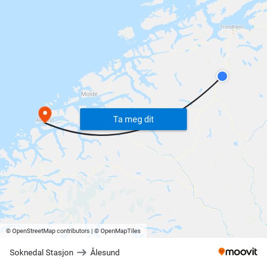 Soknedal Stasjon to Ålesund map