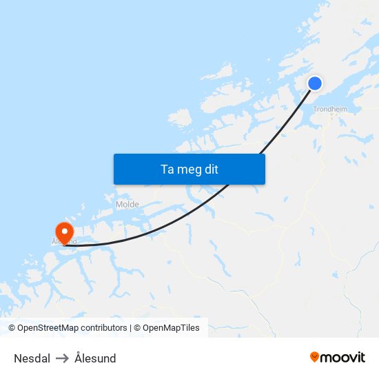 Nesdal to Ålesund map