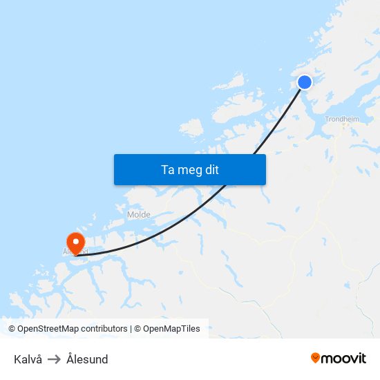 Kalvå to Ålesund map