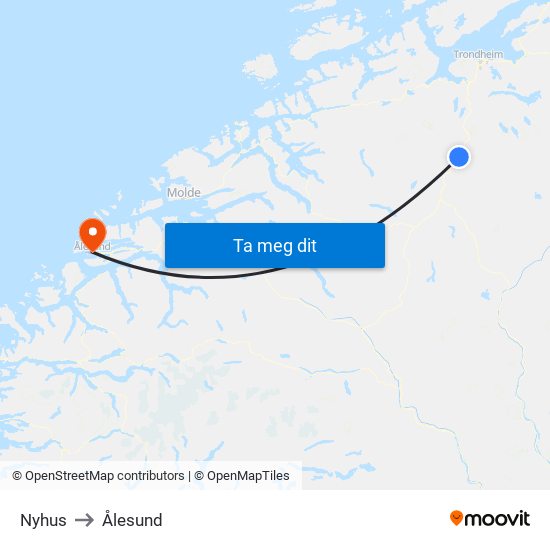 Nyhus to Ålesund map