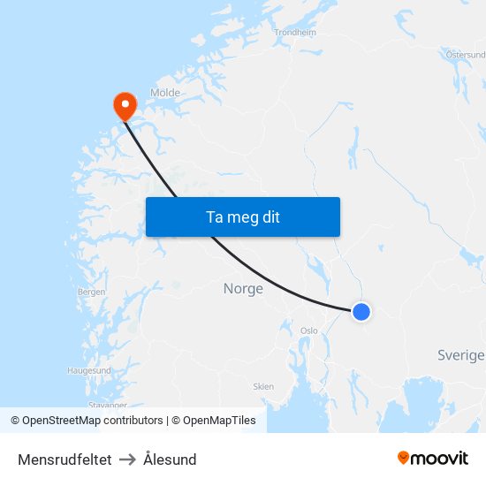 Mensrudfeltet to Ålesund map