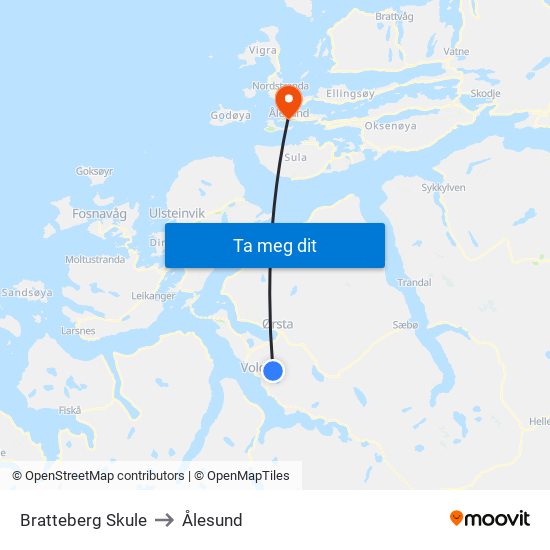 Bratteberg Skule to Ålesund map