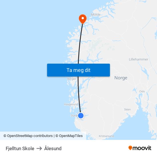 Fjelltun Skole to Ålesund map