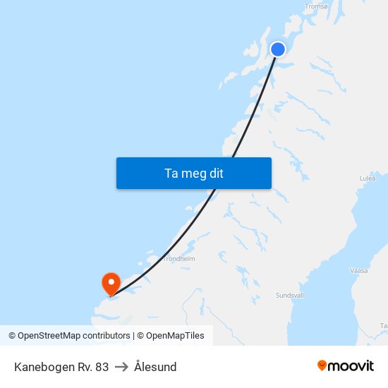Kanebogen Rv. 83 to Ålesund map