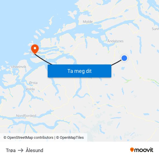 Trøa to Ålesund map