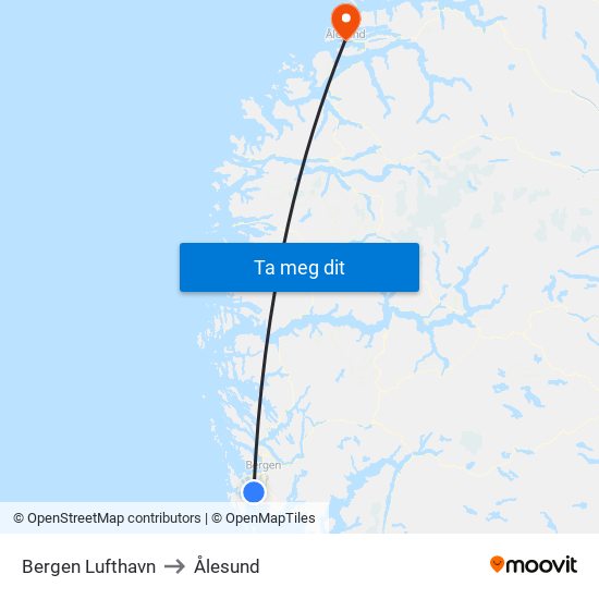 Bergen Lufthavn to Ålesund map