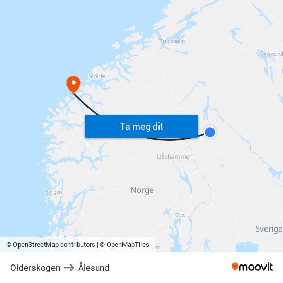 Olderskogen to Ålesund map