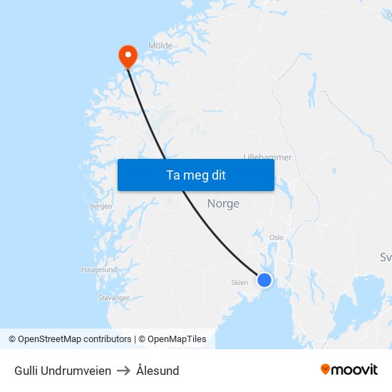 Gulli Undrumveien to Ålesund map