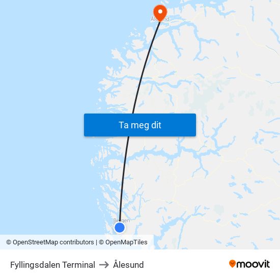 Fyllingsdalen Terminal to Ålesund map