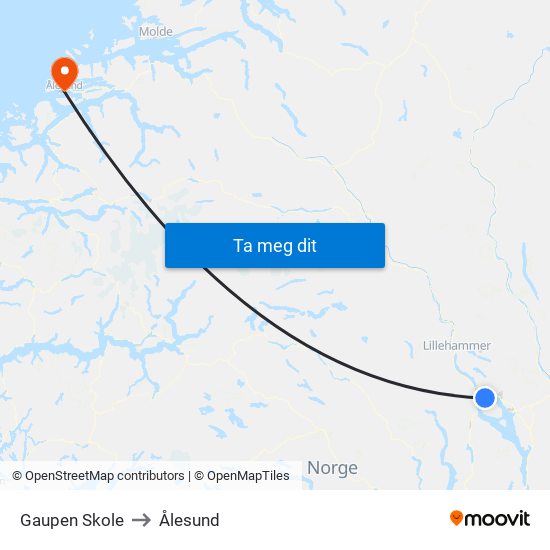 Gaupen Skole to Ålesund map