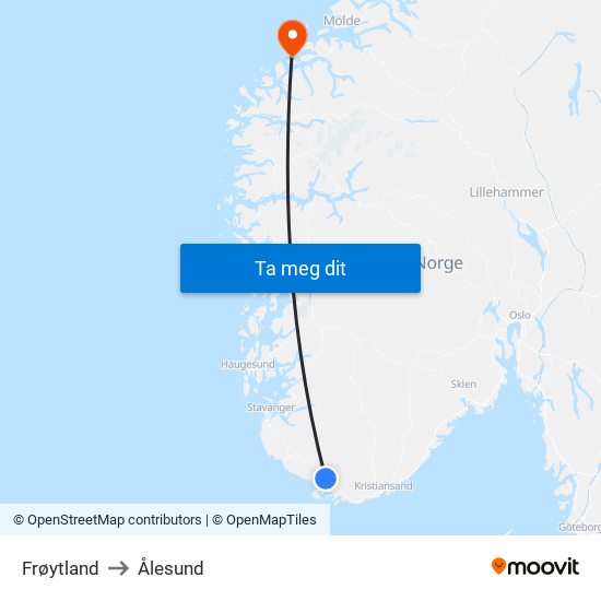 Frøytland to Ålesund map
