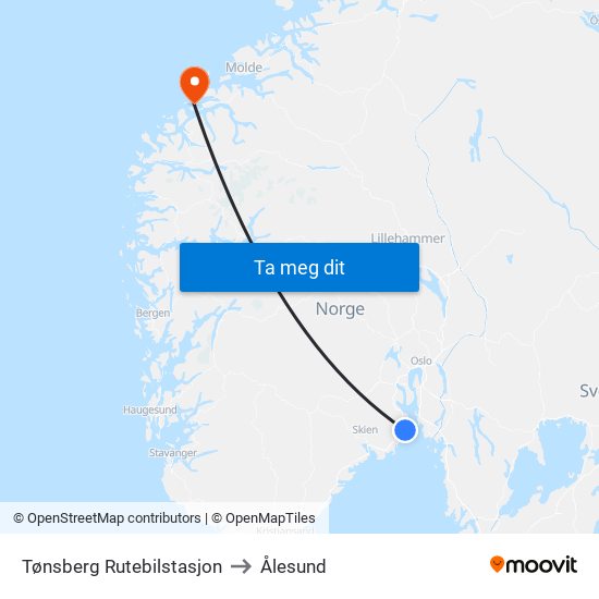 Tønsberg Rutebilstasjon to Ålesund map