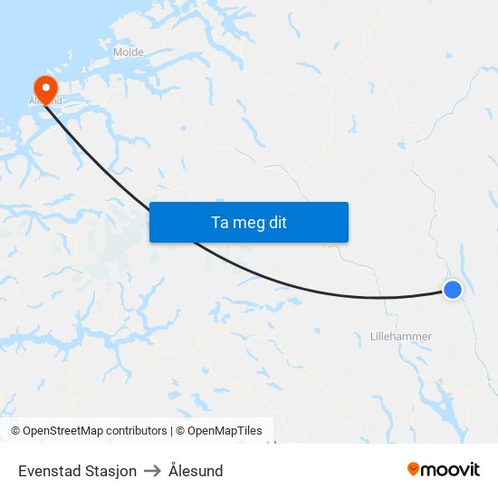 Evenstad Stasjon to Ålesund map