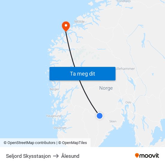 Seljord Skysstasjon to Ålesund map