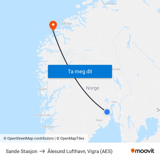 Sande Stasjon to Ålesund Lufthavn, Vigra (AES) map